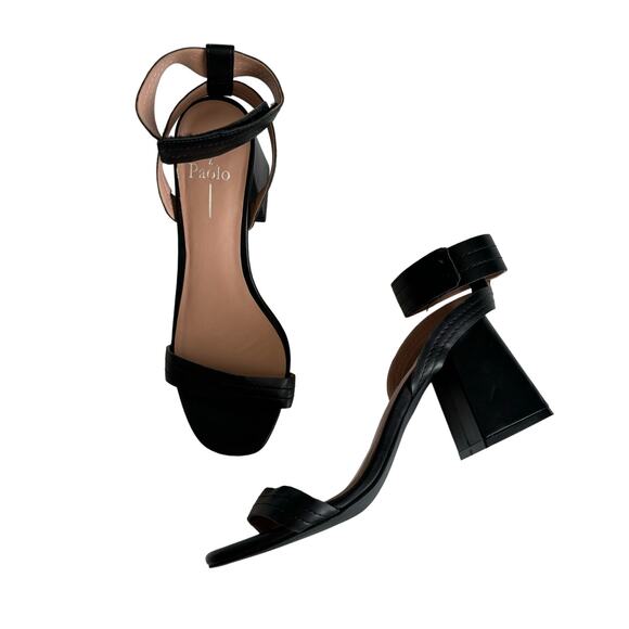 Linea Paolo Women’s Emmie Heeled Sandals Black Ankle Strap Block Heels Size 7 - Picture 1 of 9